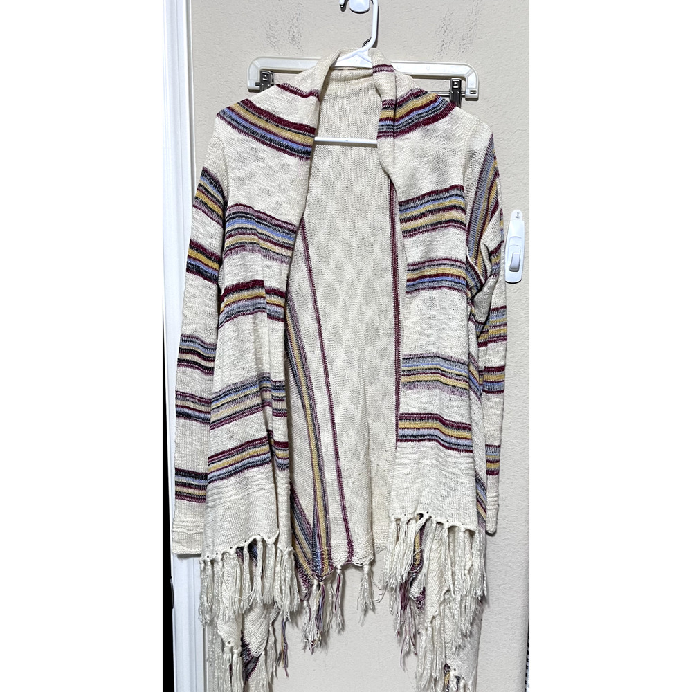 Style Rack Boho‎ Womens Open Cardigan Sweater Striped Aztec Soft Knit Fringe S/M